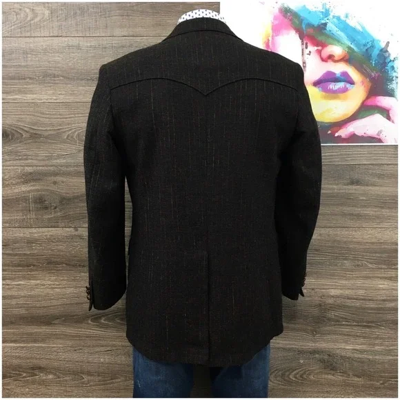 VINTAGE Mens Western Blazer Sport Coat Casual Jacket Size 44L Two Button Suit